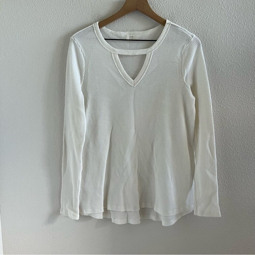 Anthropologie T.la White Waffle Thermal Vibe Neutral Front Cut Out Top